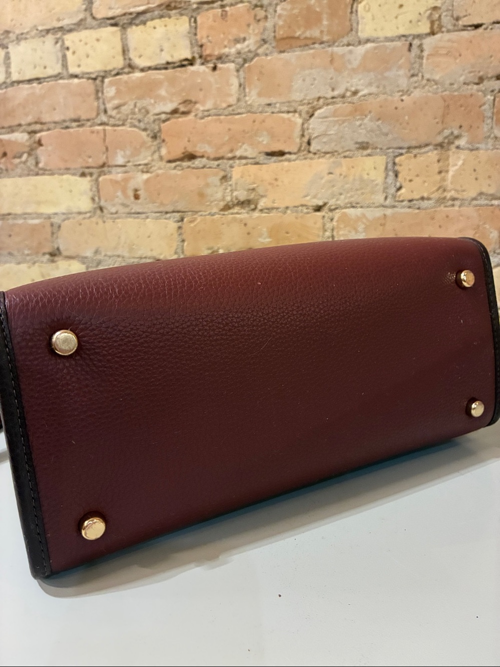 Coach C8448 Dempsey Burgundy and Cream Signature Stripe Satchel - Picture 8 of 8